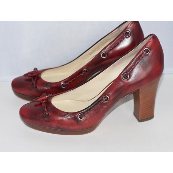 Cole Haan Red & Black Marble Leather Platform Block Heel Pump Size 9B - Picture 5 of 10